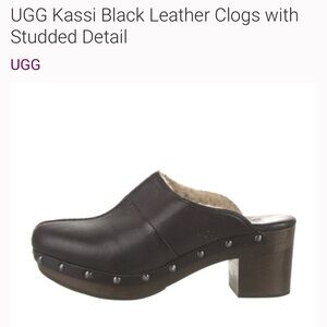UGG Black Leather Kassi Clogs with Studded Detail, Size 9